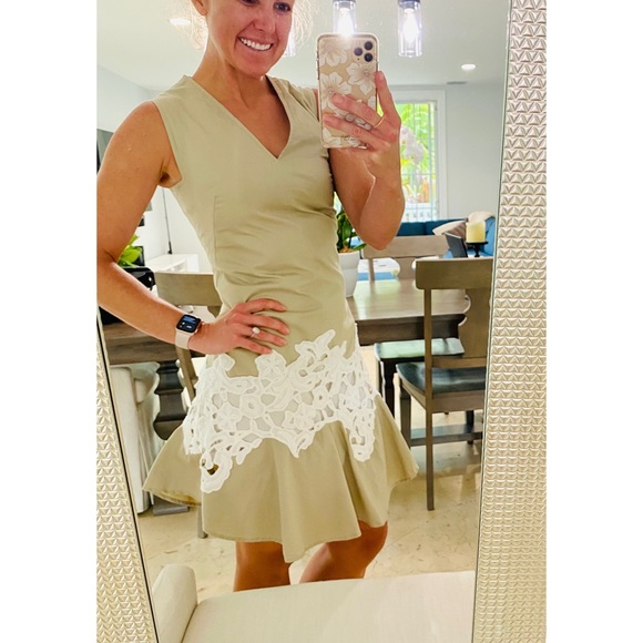 Derek Lam Khaki Lace V-Neck Dress Like New - Picture 7 of 16